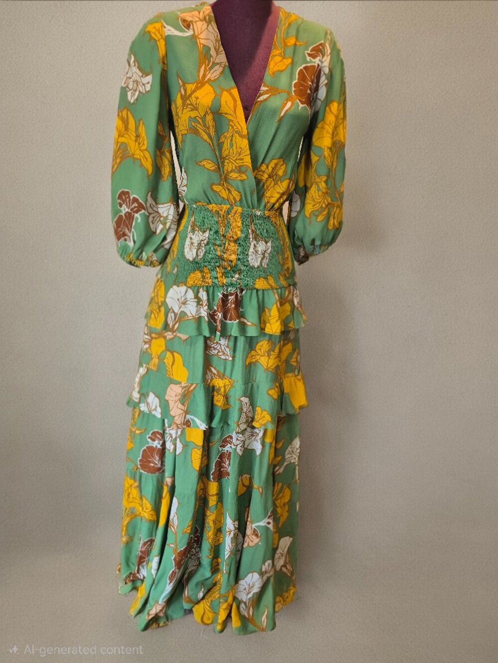 NWT Johanna Ortiz Green Floral Printed Silk Maxi Dress - Size 2